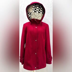 NEW Women’s Calvin Klein Red Full Zip & Snap Detachable Hood Peacoat Plus Sz 14